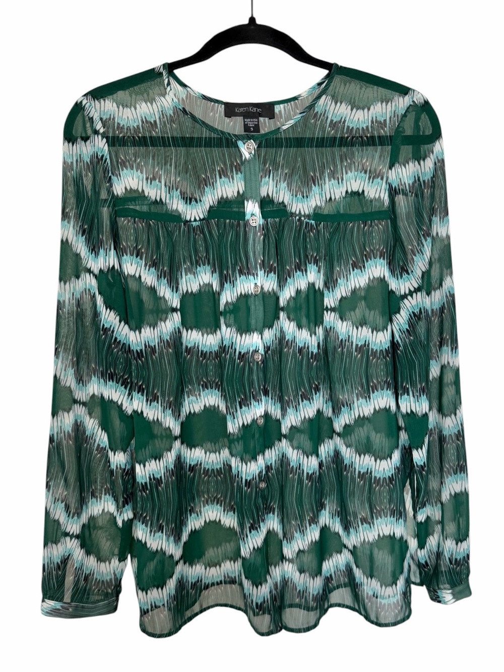 Karen Kane Geometric Print Sheer Blouse - Size Small